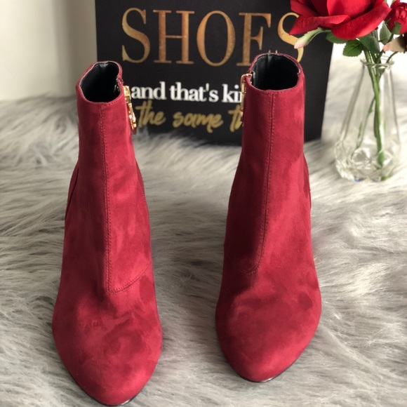 Top Shop Berry Suede Vegan Gold Side Zip Bootie - Picture 8 of 8